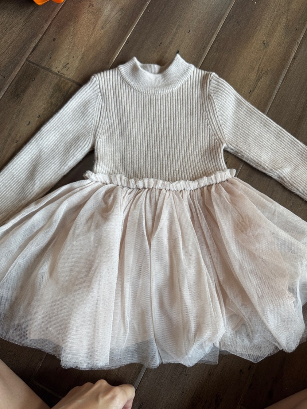 Girls' Cream Knit & Tulle Party Dress